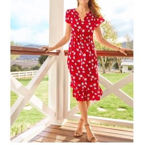 Talbots Flounce Hem Floral Midi Dress Red Smocked Flutter Sleeve NWT-16 Petite